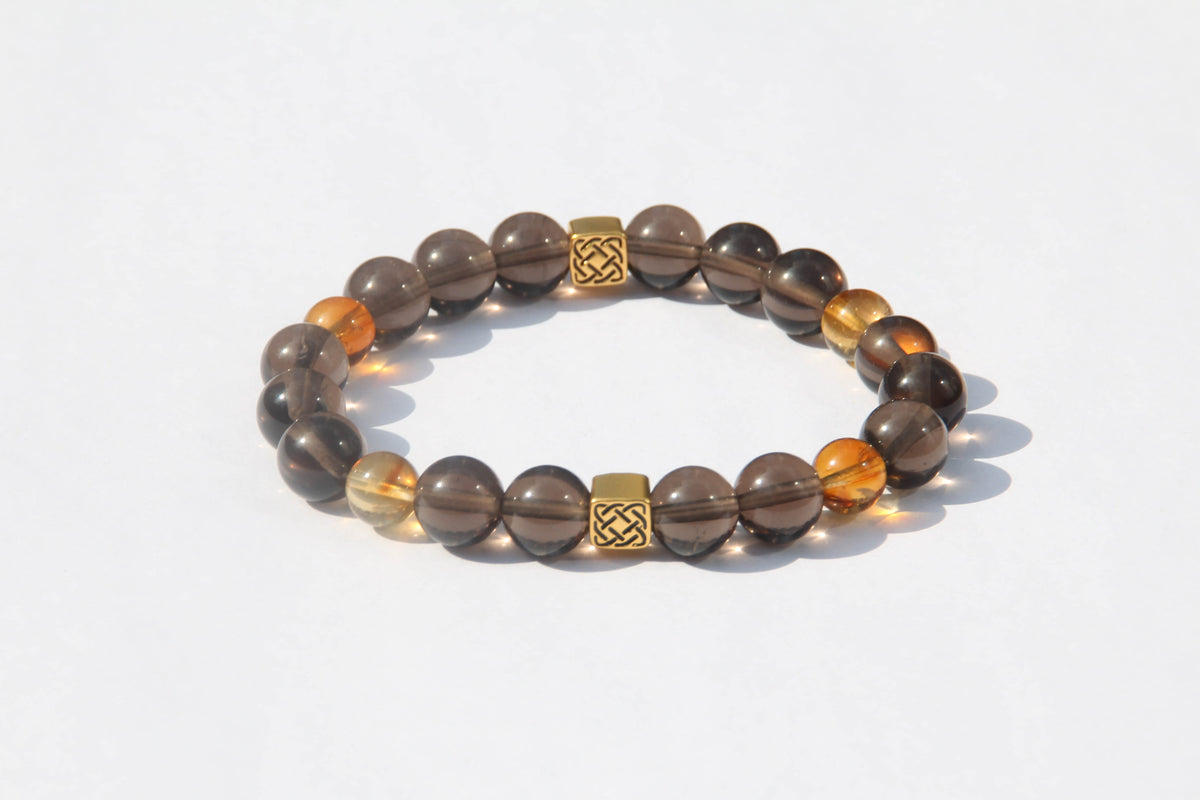 24K Gold Guardian Box Bracelet– Golden Tower & Smoky Quartz
