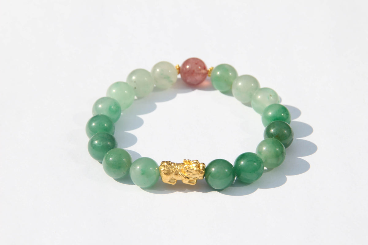 24K Gold Pixiu – Ruby & African Jade Prosperity Bracelet