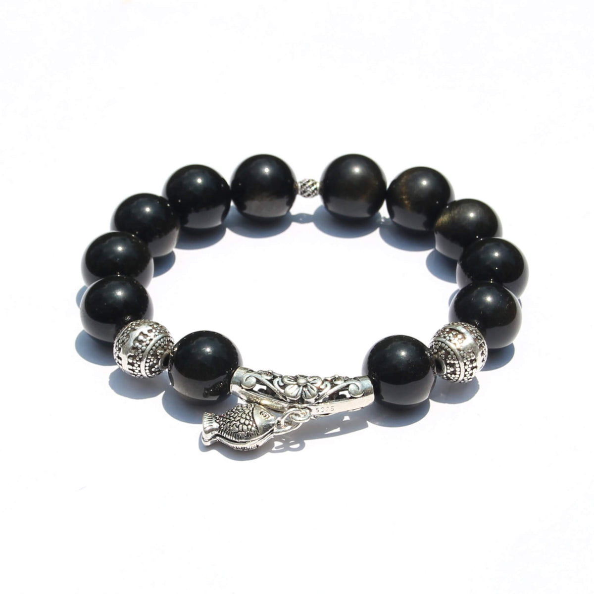 Leaping Fish Prosperity – Golden Obsidian & 925 Ruyi Bracelet