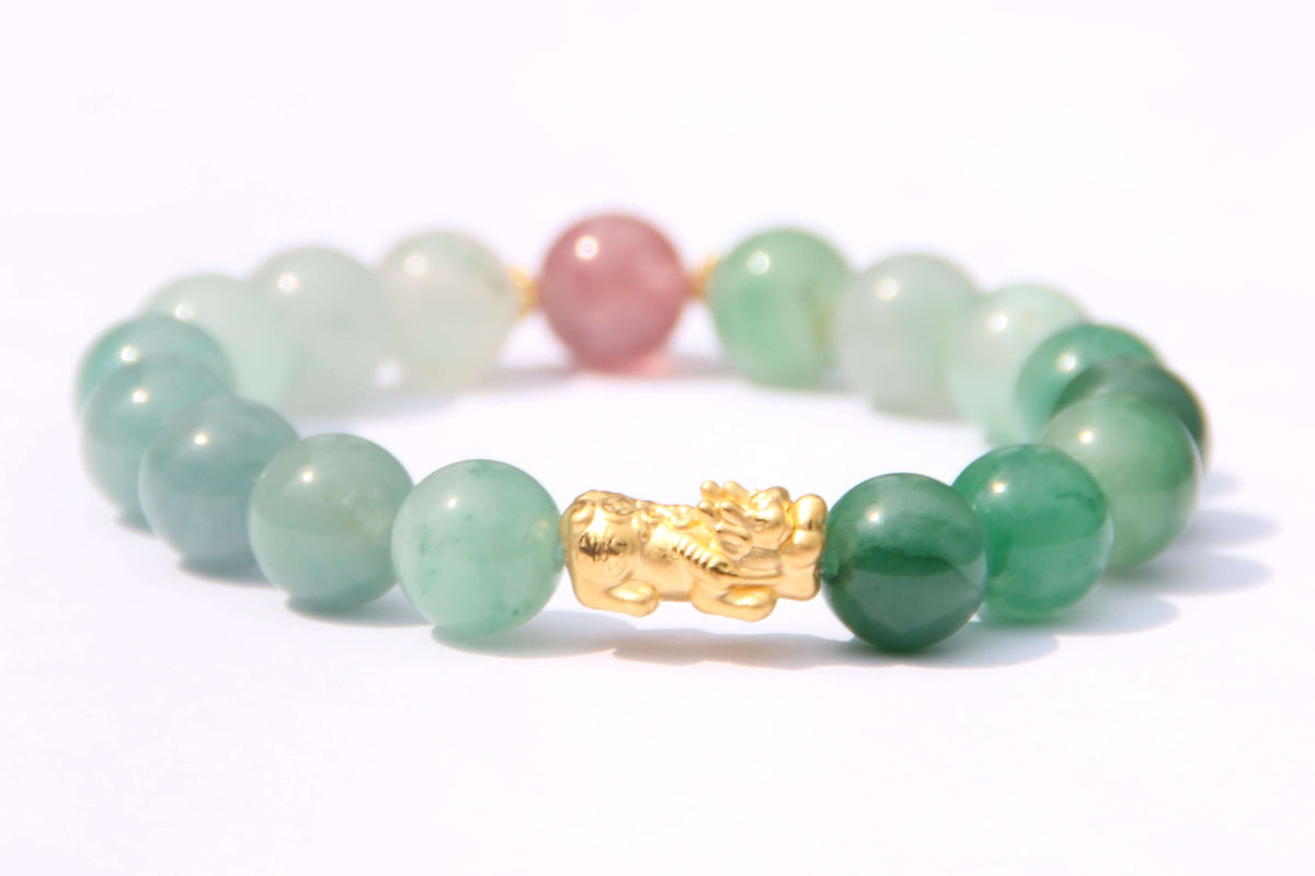 24K Gold Pixiu – Ruby & African Jade Prosperity Bracelet