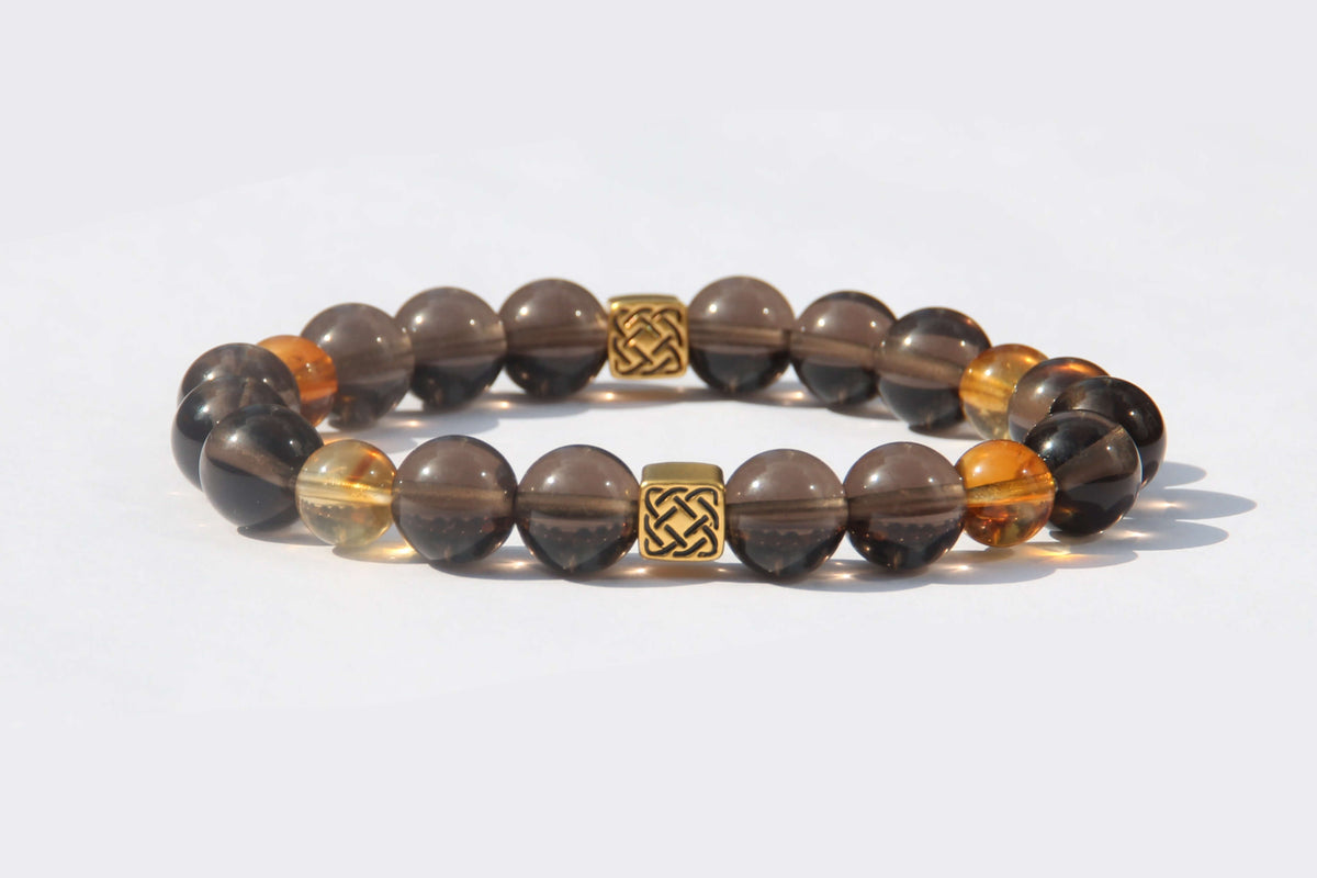24K Gold Guardian Box Bracelet– Golden Tower & Smoky Quartz