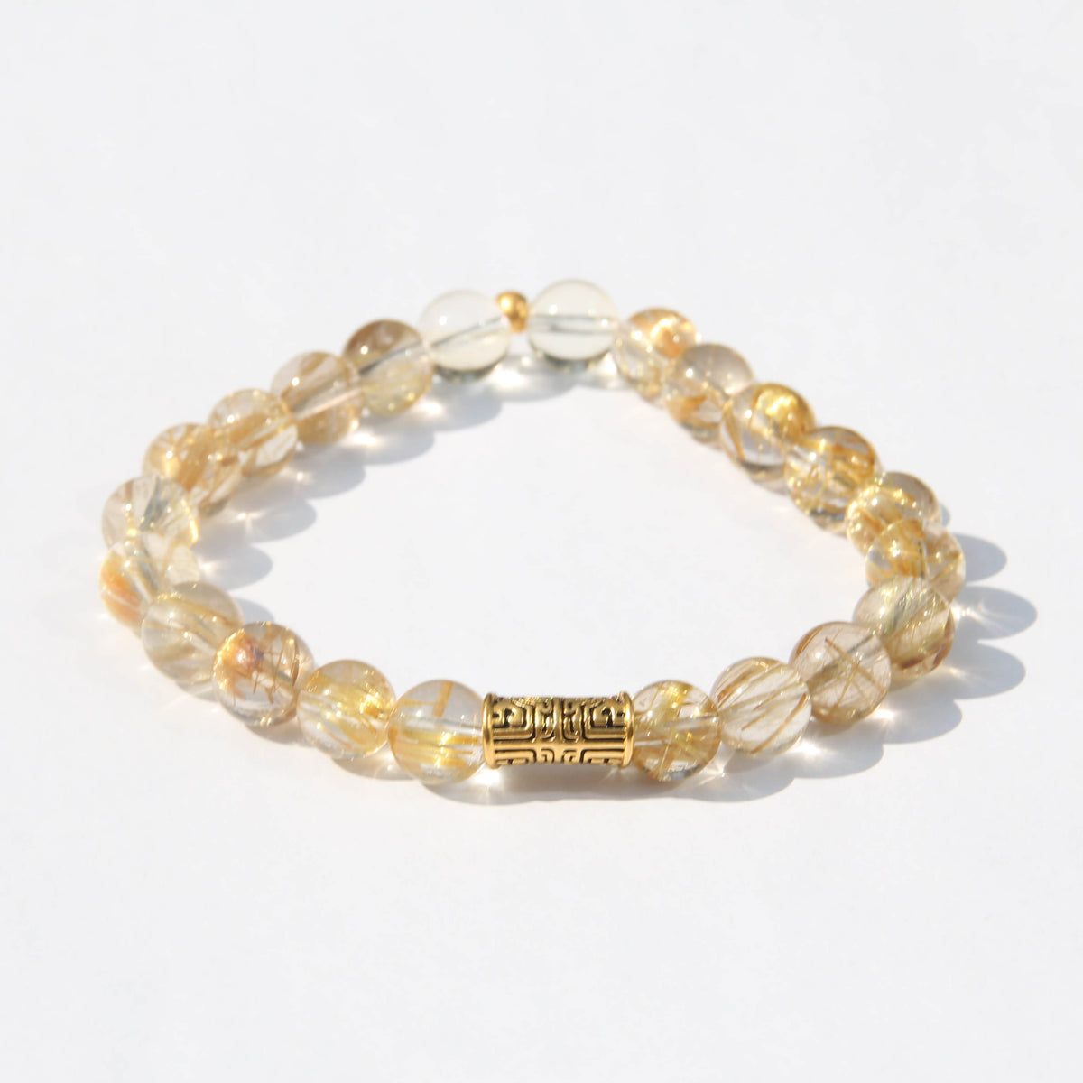 24K Taotie – Gold Rutilated Quartz & Clear Quartz Bracelet