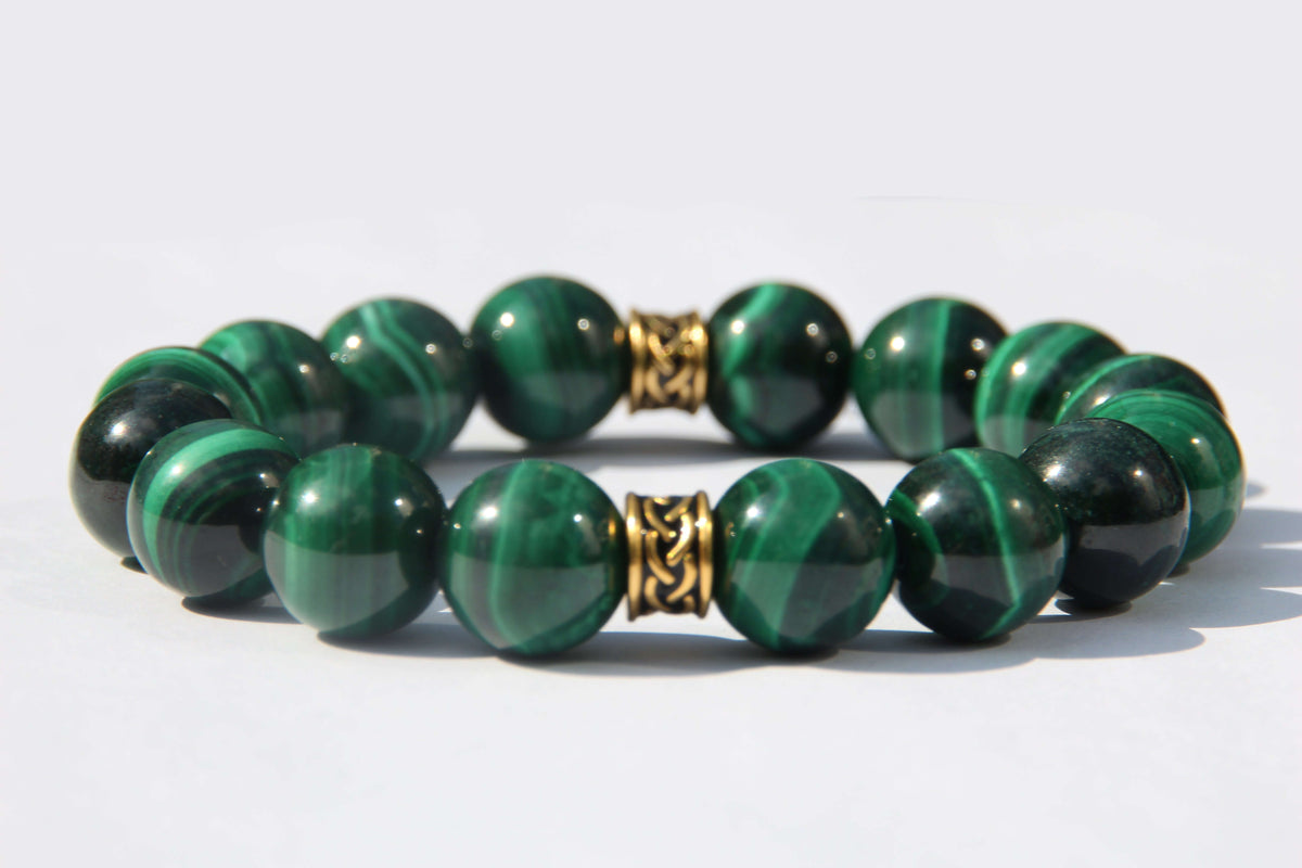 24K Gold Endless-Knot Bead – Malachite Bracelet