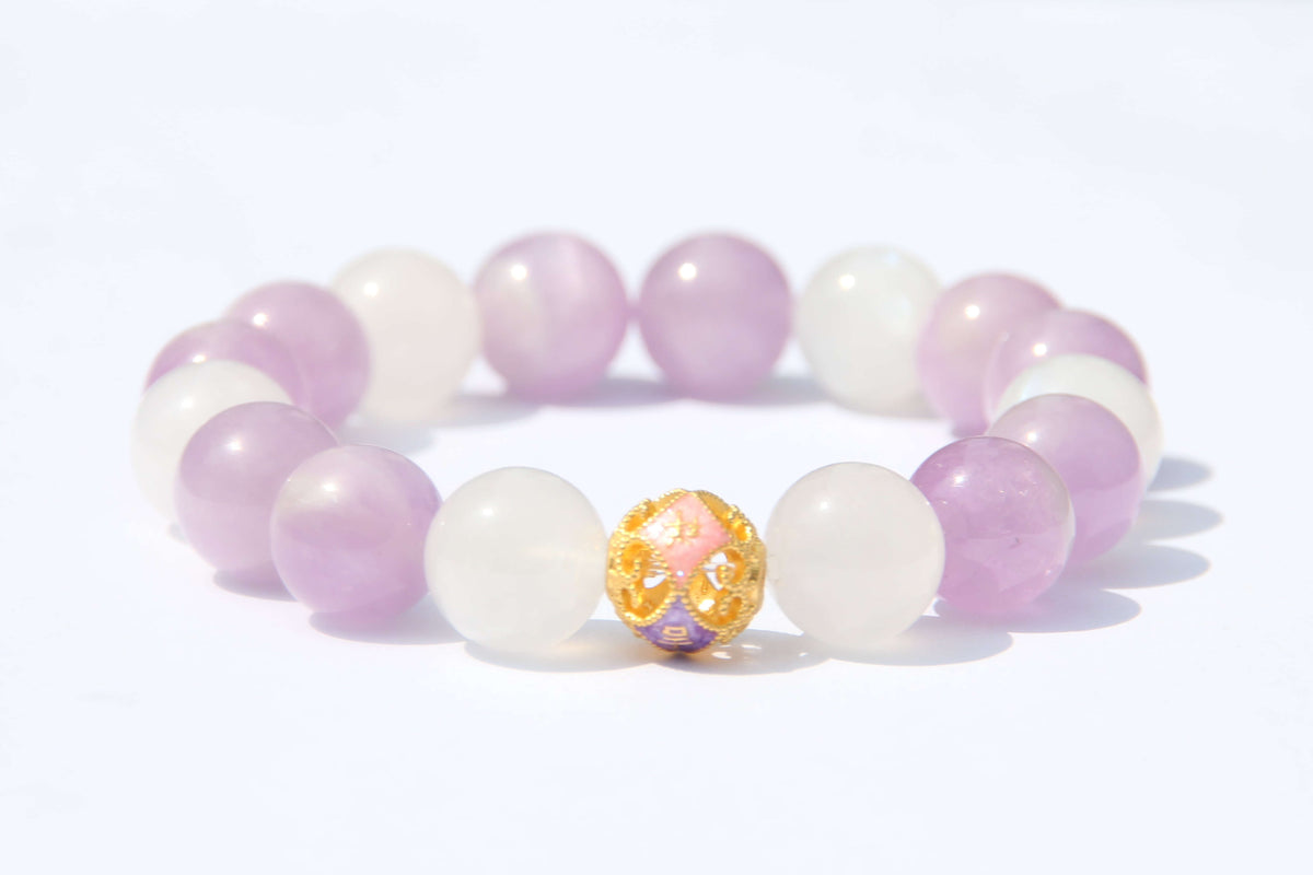 24K Gold Fortune & Peace Bead – Kunzite & Moonstone Bracelet