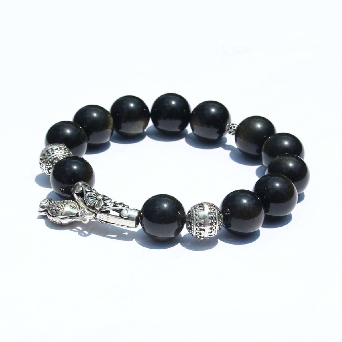Leaping Fish Prosperity – Golden Obsidian & 925 Ruyi Bracelet