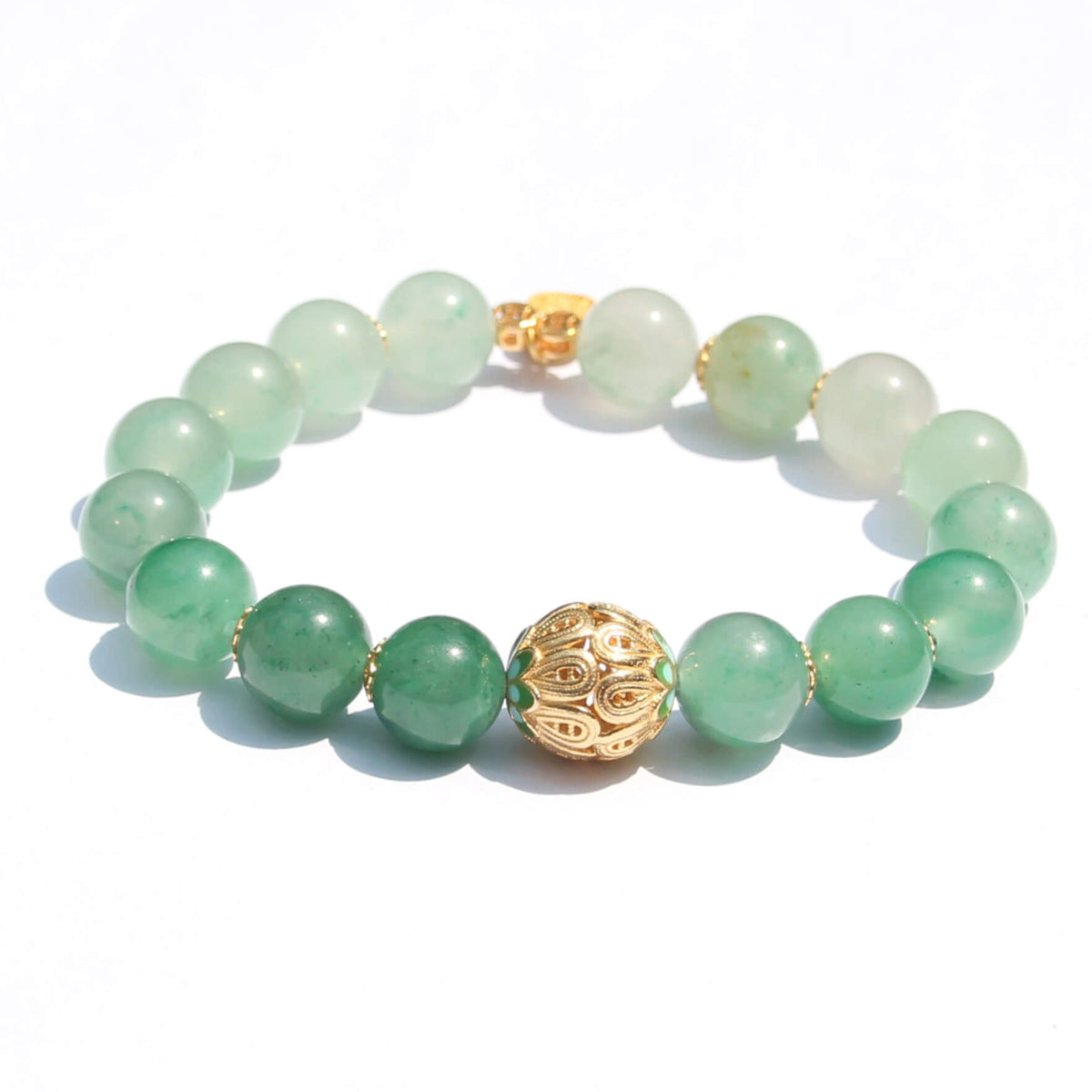 African Jade Lotus Bracelet – Gold-Plated 925 “喜乐安康” Bead