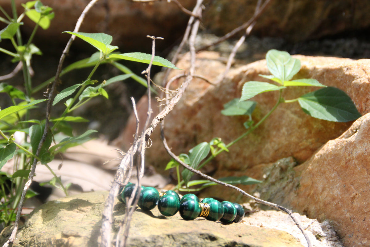 24K Gold Endless-Knot Bead – Malachite Bracelet