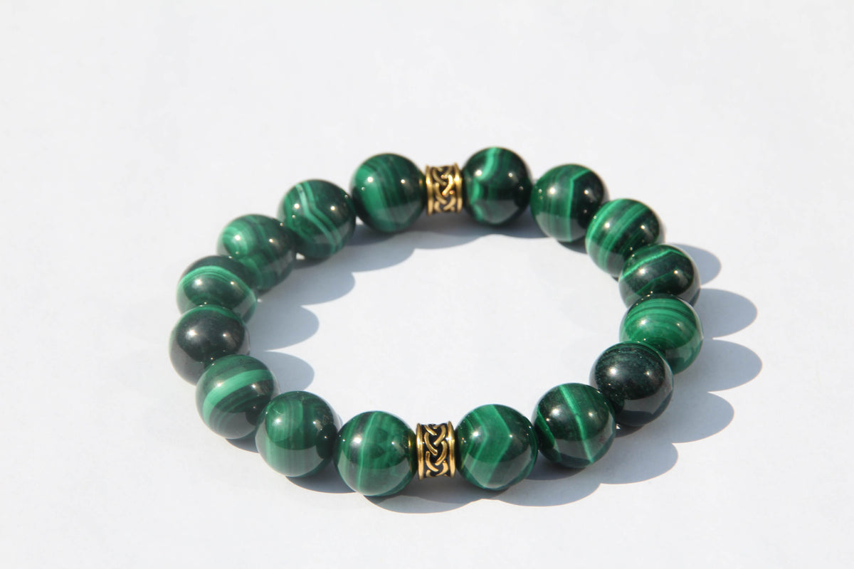24K Gold Endless-Knot Bead – Malachite Bracelet