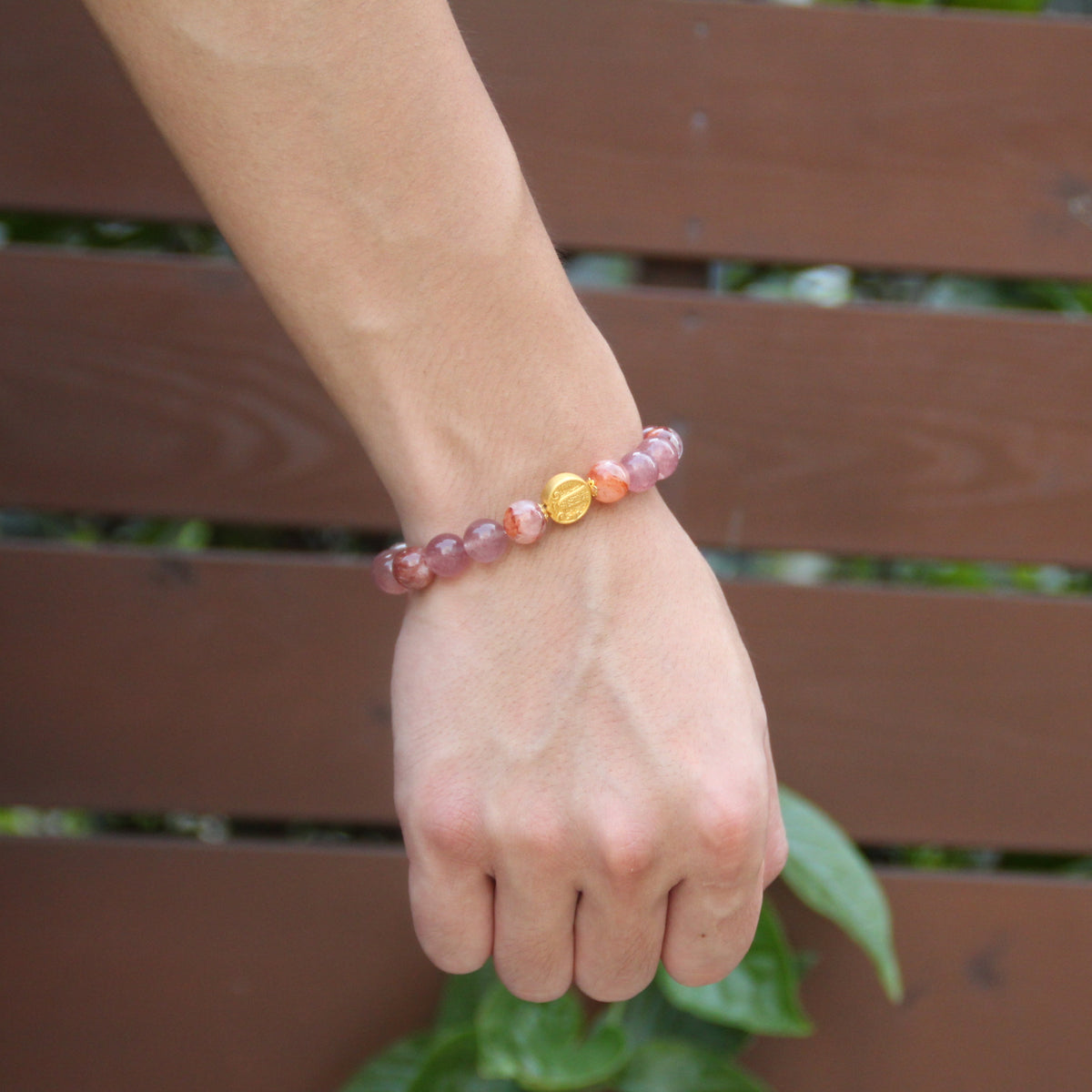 Mica bracelet with Pixiu, pigeon-blood red beads, and 925 Five Wealth Deities accents