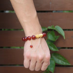 Red agate bracelet with gold-plated 925 Pixiu and lotus beads