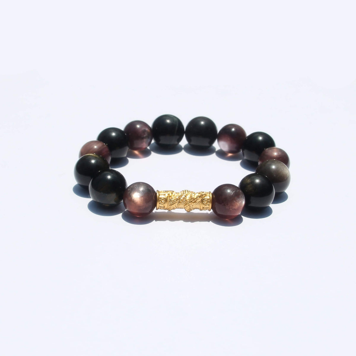 24K Gold Dragon Pillar Bracelet– Gold-Silver Obsidian & Mica