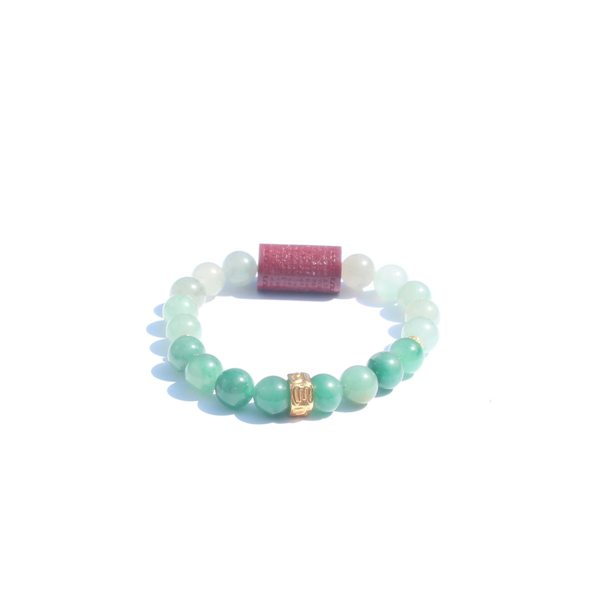 African jade bracelet with Heart Sutra bead and gold-plated 925 silver accents