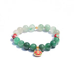 African jade bracelet with gold-plated 925 silver fortune pouch and enamel accents