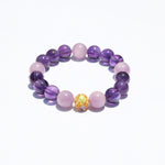 Amethyst 11mm and kunzite 12mm bracelet with solid 24K “吉祥如意” bead