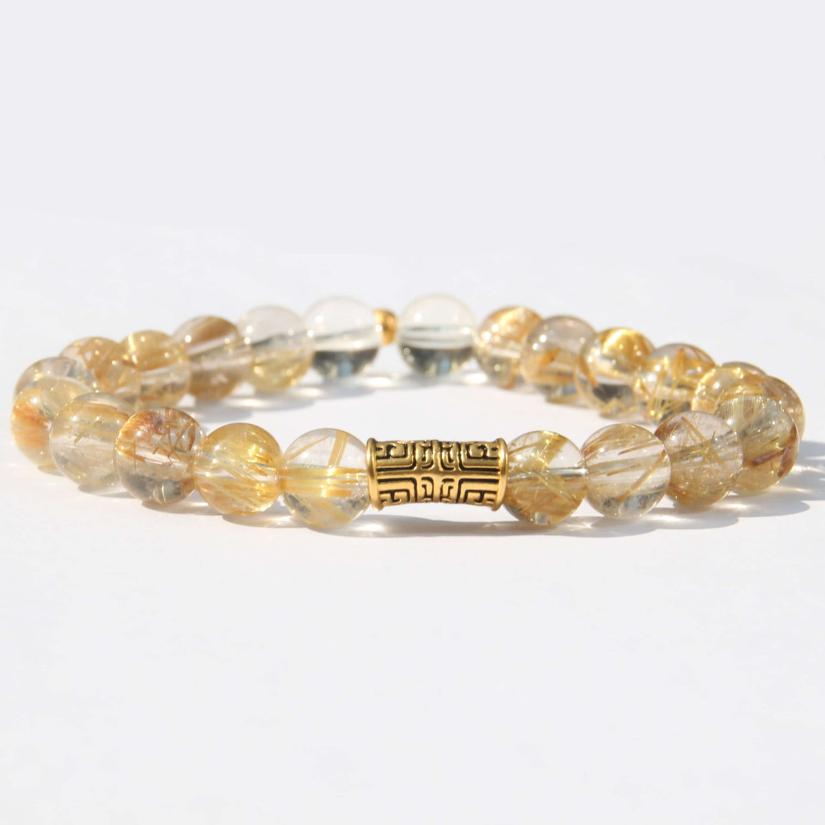 24K Taotie – Gold Rutilated Quartz & Clear Quartz Bracelet