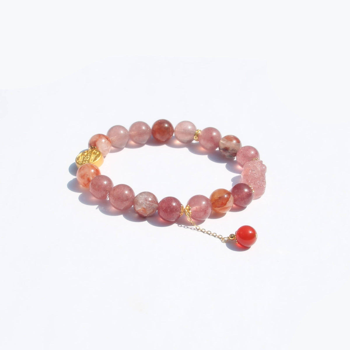 Pixiu & Five Wealth Deities – Mica “Pigeon-Blood” Bracelet (925 Silver)