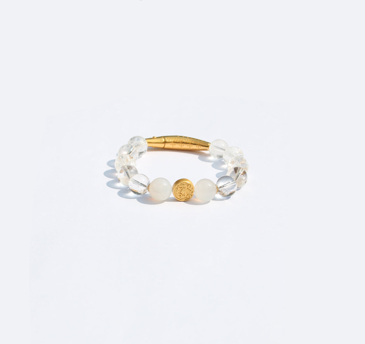 Gold-plated 925 Koi bracelet with Five Wealth Deities, clear quartz and agate