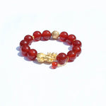 Auspicious Guardian Bracelet – Red Agate with 925GP Pixiu & Lotus