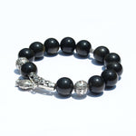 Golden obsidian bracelet with 925 sterling silver leaping fish and Ruyi bead