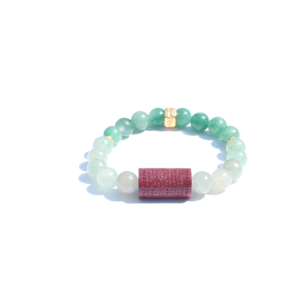 Heart Sutra micro-engraved bead detail [purple goldstone / cinnabar lacquer]