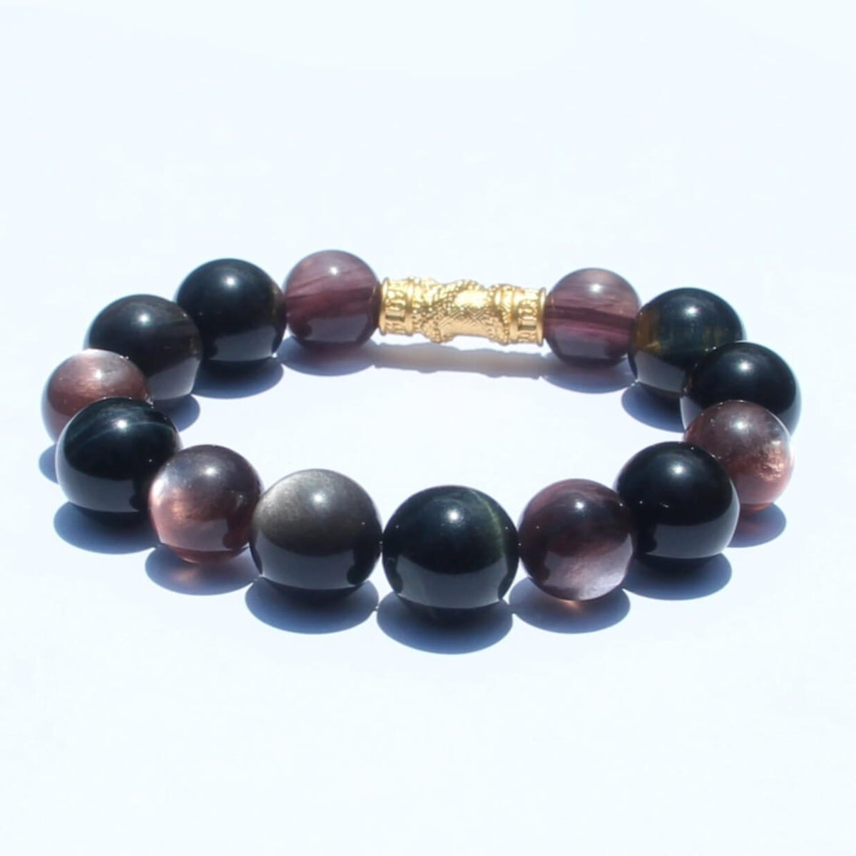 24K Gold Dragon Pillar Bracelet– Gold-Silver Obsidian & Mica