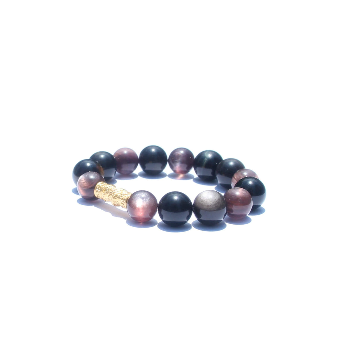 24K Gold Dragon Pillar Bracelet– Gold-Silver Obsidian & Mica