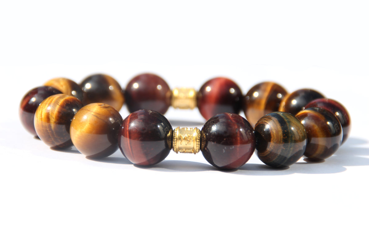 Tiger’s Eye bracelet with 24K gold Peace & Joy engraved charm