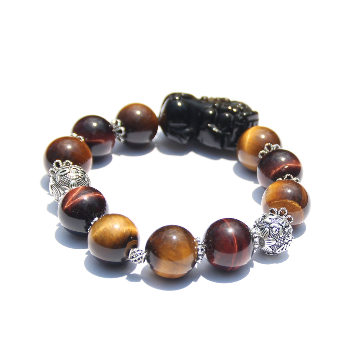 Tiger’s Eye bracelet with Pixiu charm and six-syllable mantra beads