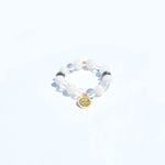 White Phantom and clear quartz bracelet with gold-plated 999 silver Doumu and Five Emperors coin accents